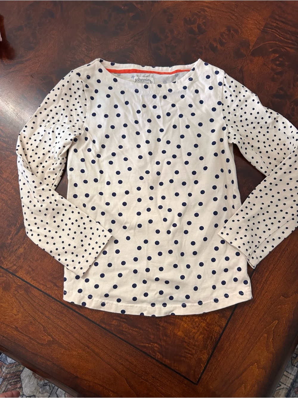 Johnnie B Mini Boden Girls Navy Polka Dot Long Sleeve Shirt 9/10Y